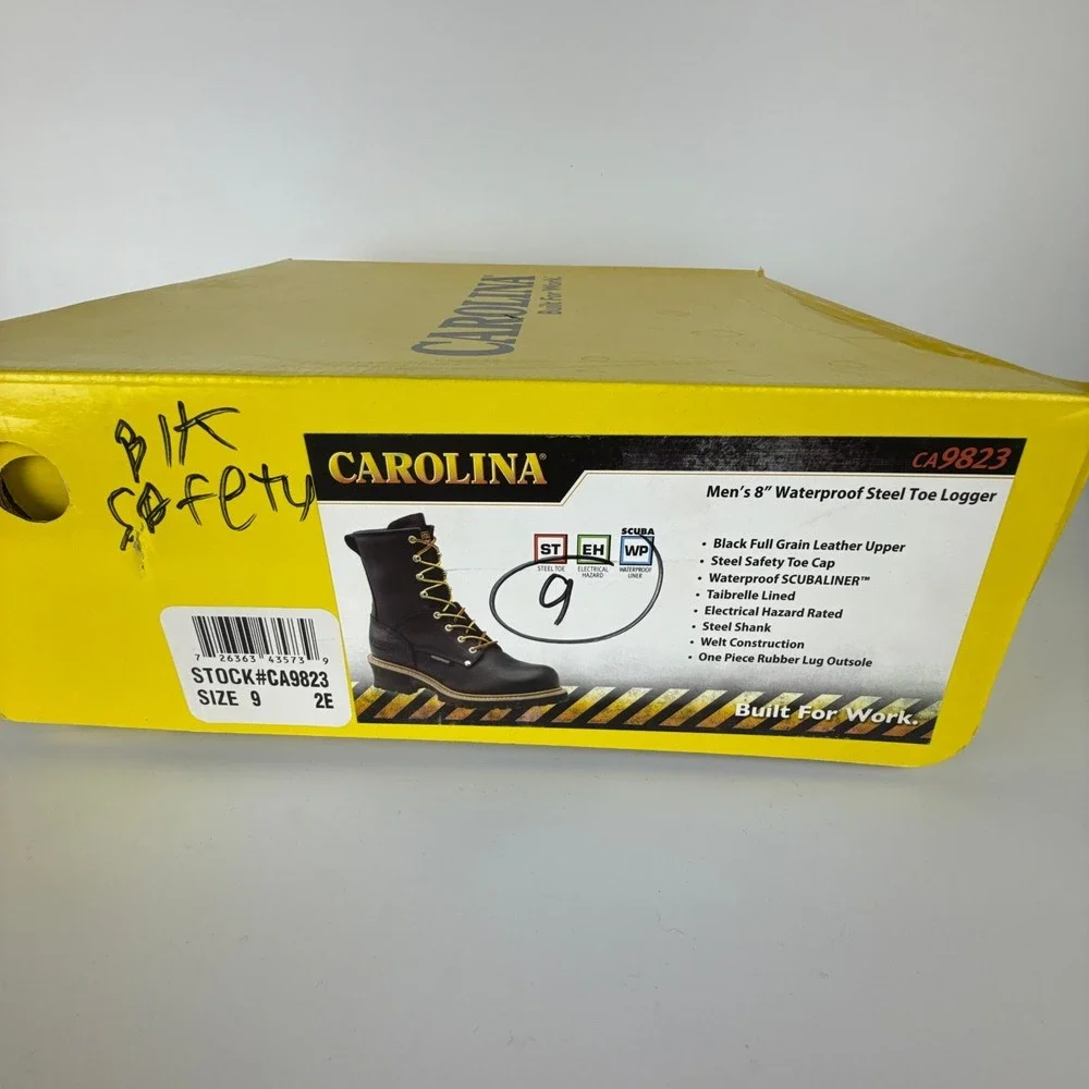 Carolina 8 Inch Steel Toe Logger Boots Mens 9 2E Black‎ CA9823 Waterproof